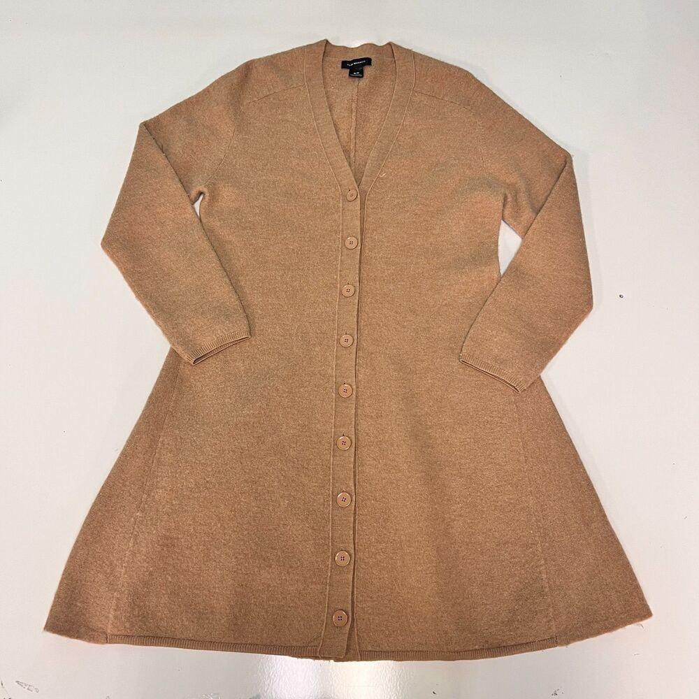 Club Monaco Womens M Camel Tan 100% Wool Longline Button Cardigan Sweater Coat